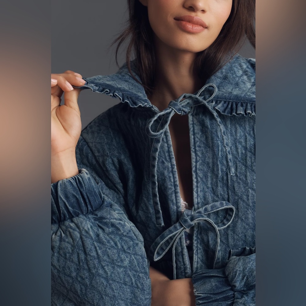 Anthropologie The Maura Bow-Tie Denim Jacket by Avec Les Filles - Medium - Picture 2 of 8